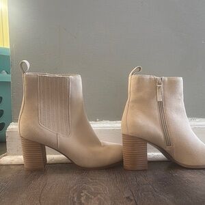 Cream Chelsea Ankle Boots - Suede with Block Heel!